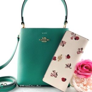 NWT COACH 🐞 Ladybug Slim Long Wallet + Green Small Town Bucket Tote Bag Set